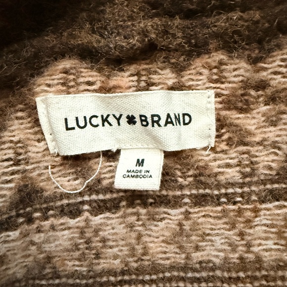 Lucky Brand Brown Western Shawl Collar Geometric Cardigan Size M - Picture 2 of 9